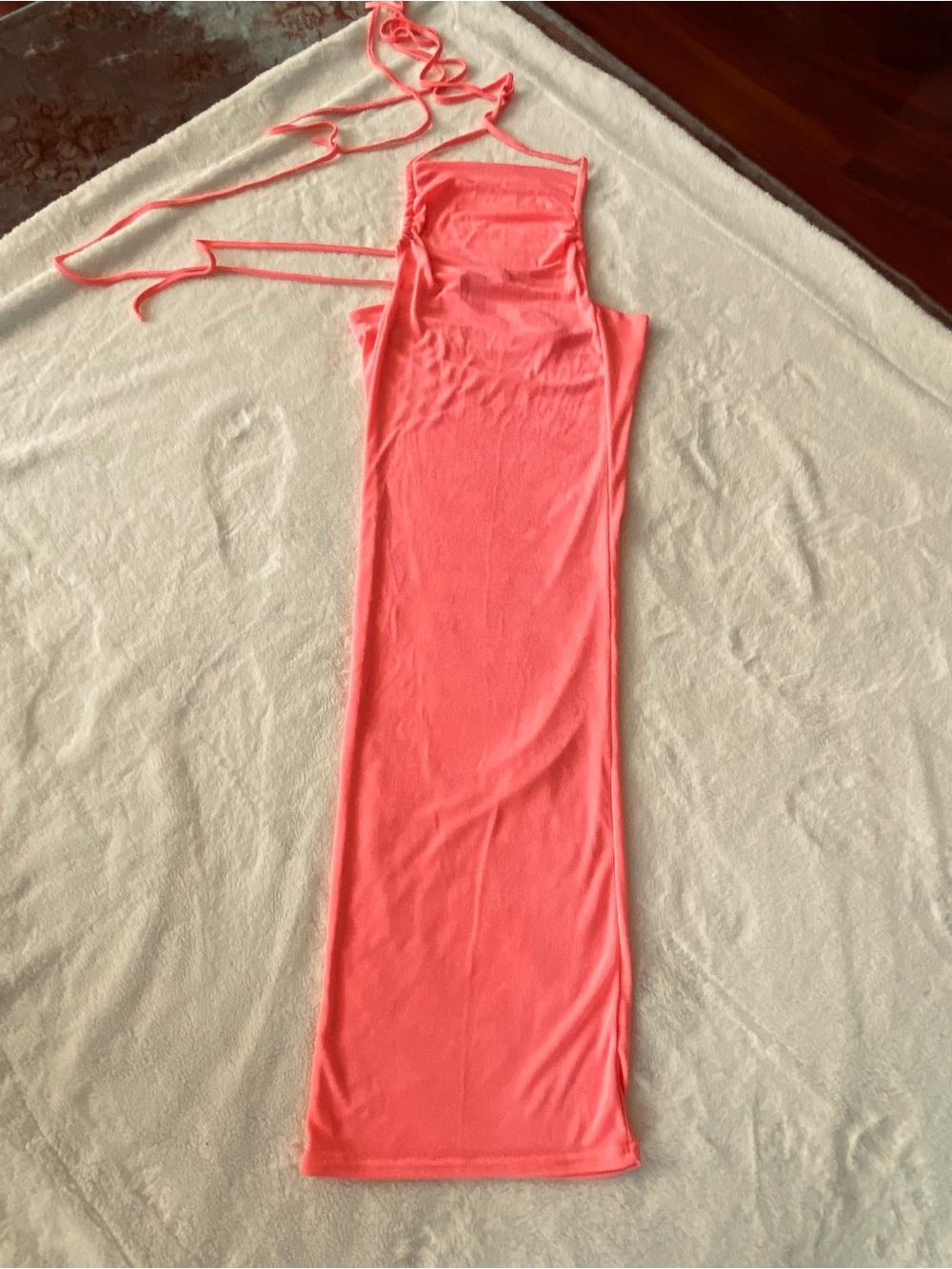 Women’s One-Shoulder Coral Maxi Dress with Lace Overlay